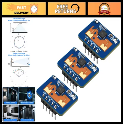 3 Pcs mmWave Human Presence Sensor Module, 6M Range, 60° Angle, UART/GPIO Output