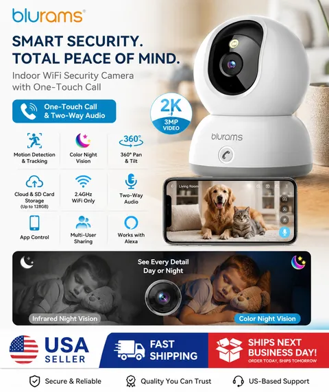 blurams Dog Camera 2.4GHz WiFi Pet Camera Color Night Vision Motion Tracking