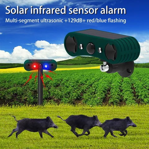 Solar Outdoor Motion Sensor Alarm-129db Loud Siren Lamp Noise Maker, 4 Modes
