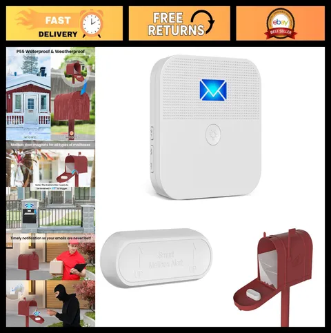 Wireless Mailbox Alarm System - 600ft Range Chime Notification with LED Alert