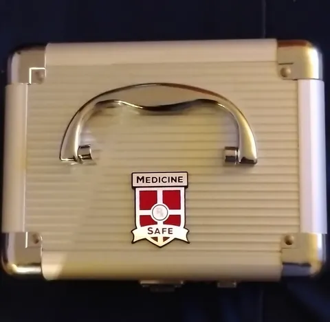 Portable Small Silver Metal Medicine Safe Case with Combination Lock & Handle
