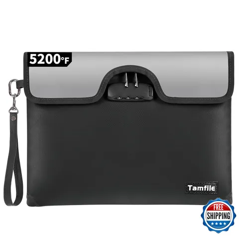 Tamfile 5200F Fireproof Money Bag Lock Water Fireproof Document Bag Zipper 8