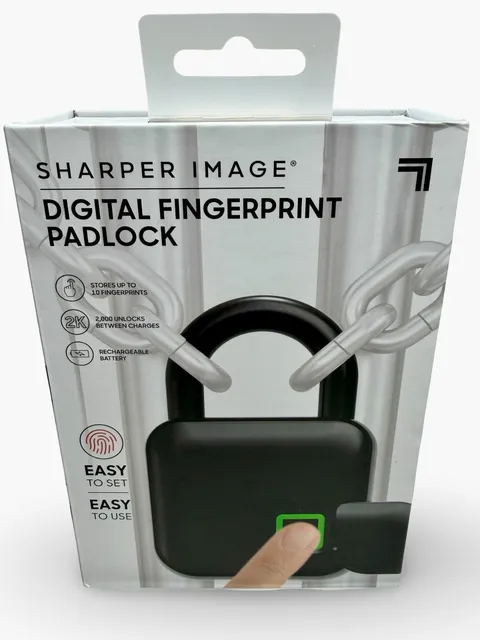 Sharper Image  DIGITAL FINGERPRINT PADLOCK Black Weatherproof Rechargeable