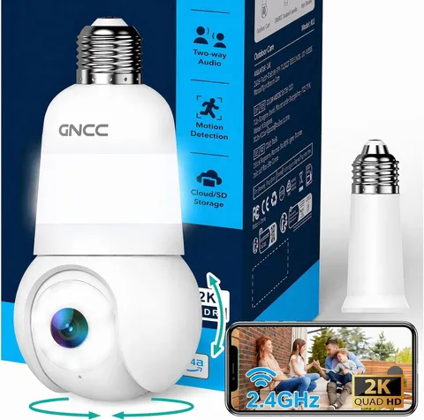 2K Light Bulb Security Camera 360° Outdoor WiFi E26/E27 Screw-in Porch Motion