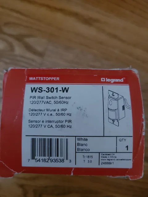 Wattstopper WS-301-W PIR Wall Switch Sensor 120/277VAC 50/60Hz White New