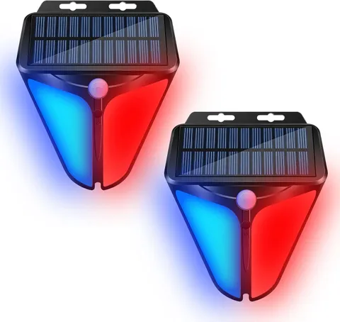 Solar Strobe Warning Lights with 90DB Alarm Outdoor 2Pack 4 Working Modes Solar