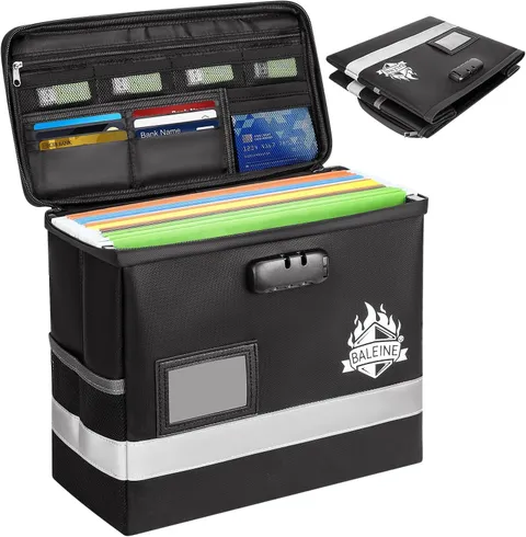 BALEINE Fireproof Document Box with Lock, Portable Fireproof Document Bag Wat...