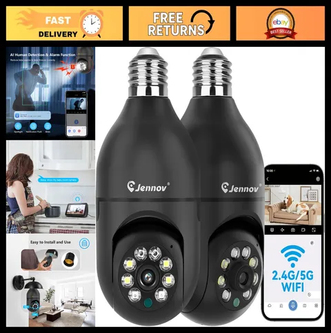 2K Wireless Light Bulb Security Camera - Indoor/Outdoor, Human Detection, Color