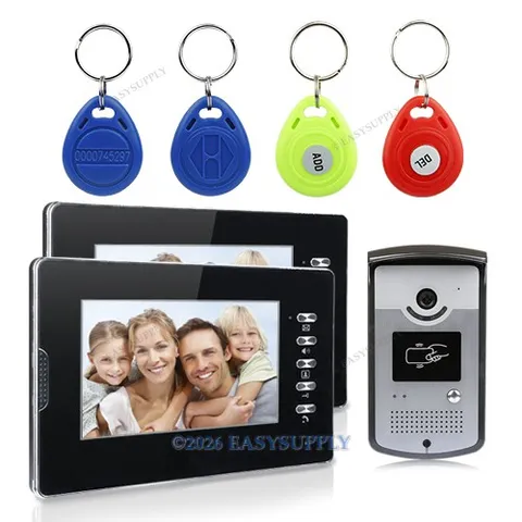 7 Inch Wired Video Door Phone 700TVL Camera RFID Unlocking Night Vision 1V2