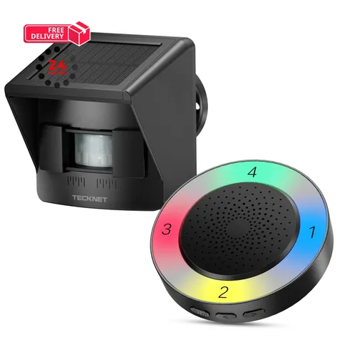 TECKNET Non-APP Solar RGB Wireless Driveway Alarm 1 Receiver 1 Sensor