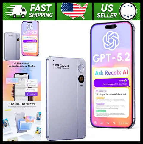 AI Voice Recorder Transcriber 30-Hour 112-Language Auto Summary Cyber Gray