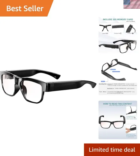 HD 1080P Camera Glasses - Lightweight Wearable Video Recorder for Adventures