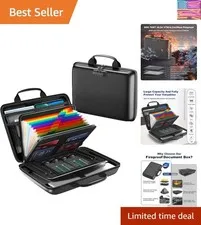 Fireproof Document Box, Hard Case Fireproof File Organizer with Lock and 13 P...