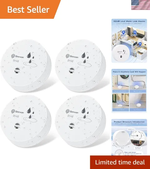4 Pack Water Leak Detectors,100dB Sensor Alarms for Home | Flood Leak Detecto...