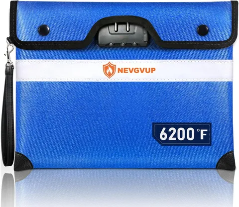 6200F Fireproof Money Bag with Lock, Upgraded A5 Document Bag w/ Zipper/Reflecti