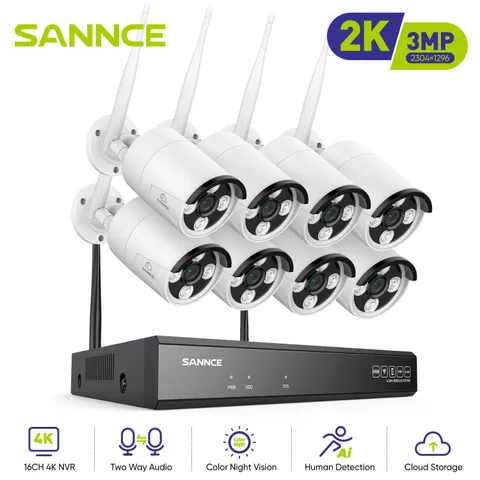 SANNCE Wireless 3MP Security Camera System 2-Way Talk 4K 16CH NVR AI Color Night