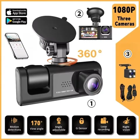 3 lenses Camara De Seguridad Dash Cam Para Auto Carro Delantero/Trasero/Interior