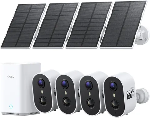 aosu 2K Solar Security Cameras Wireless Outdoor System, 4-Cam-Kit | True 2K HD