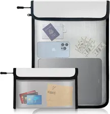 Fireproof Waterproof Document Bag - 2000℉ Protection, Upgraded Two Pockets, Refl
