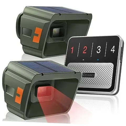 Solar Driveway Alarm Wireless Outdoor 1/2 Mile Range - 1 Receiver & 2 Sensors