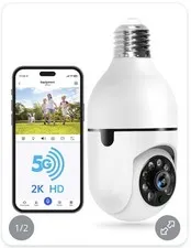 WESECUU Light Bulb Security Camera -5G& 2.4GHz WiFi 2K 1-Pack, White