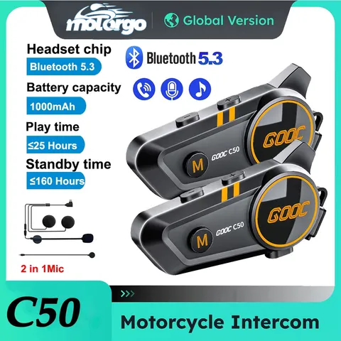 Motorcycle Bluetooth 5.3 Headset Intercom Helmet Communication Mic Headset C50