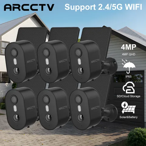6PACKS ARCCTV Solar Security Camera 4MP Wireless Battery 2.4/5G WIFI Outdoor