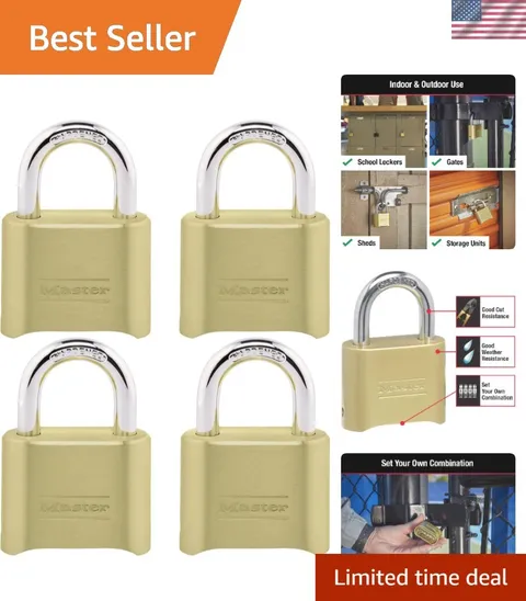 Gold Combination Padlock, Gate Lock for Outdoor Fence or Shed, Small Lock wit...