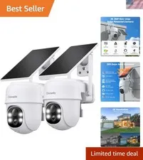 2K Solar Wireless Outdoor Cameras for Home Security White B6 2Pack | 2.4Ghz W...