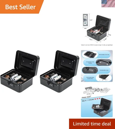 Small Metal Combination Lock Box for Cash and Medication, 2 Pack | Keyless 3-...