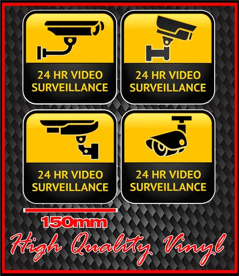 CCTV WARNING SIGN STICKER 24 HOUR VIDEO SURVEILLANCE BRAND NEW SET OF FOUR