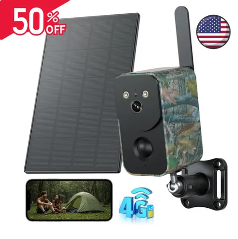 4G Cellular Security Camera Solar Powered 10000mAh Battery, Wireless Camera for