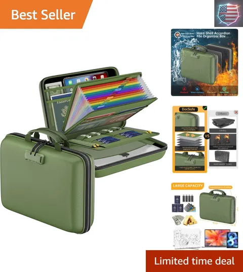 Fireproof File Organizer with Lock, Hard-Shell Case Fireproof Document Box wi...