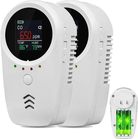 2 Pack Plug-in Carbon Monoxide Alarm with Rechargeable Backup Battery and Digit