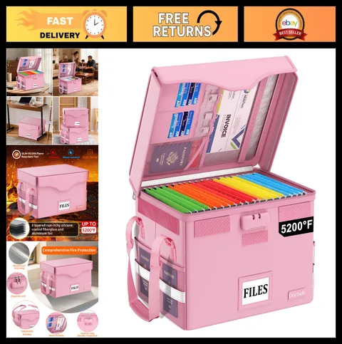 Fireproof Document Box with Lock - Heat Insulated File Organizer, Portable Safe