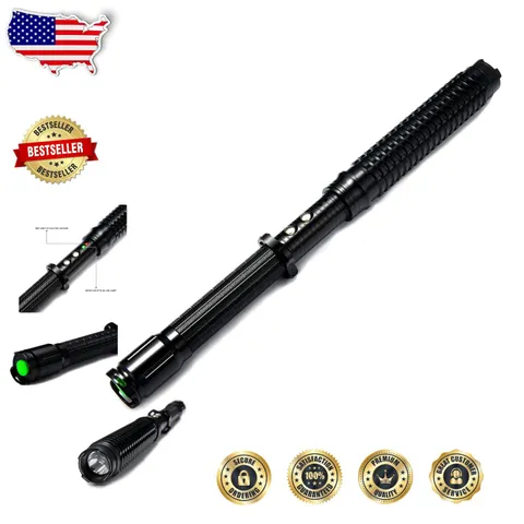 All-in-One Black Metal Stun Gun 18.9" - 80M Volts, LED Flashlight, Self-Defense