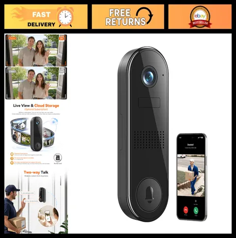 2K FHD Wireless Home Security Camera, Wi-Fi Video Doorbell, Smart Surveillance