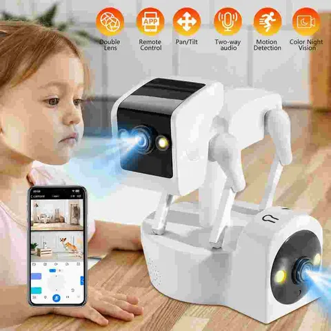 1080P Robot Dog Indoor Security Camera with AI Detection 360 Degree Rotating
