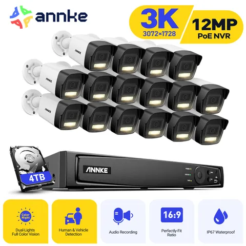 ANNKE 12MP 16CH NVR Audio POE 5MP Security IP Camera System Outdoor Color CCTV