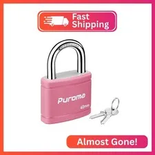 Puroma 1 Keyed Padlock with 2 Keys 7/8" School Locker Lock Gate 40mm Pink