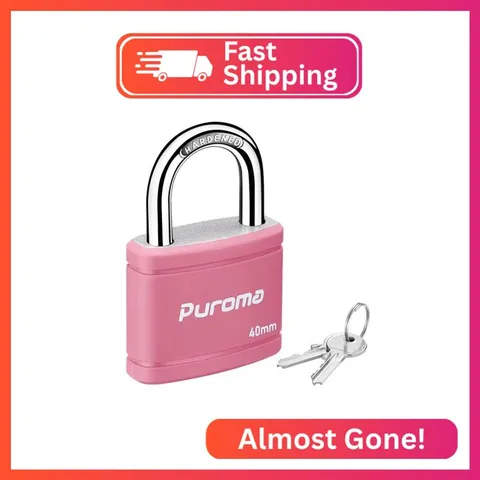 Puroma 1 Keyed Padlock with 2 Keys 7/8" School Locker Lock Gate 40mm Pink