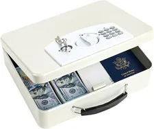 Off-White Safe Box with Digital Keypad Lock, Lock Box with Code for Personal Ite