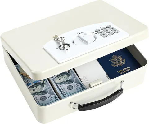 Off-White Safe Box with Digital Keypad Lock, Lock Box with Code for Personal Ite