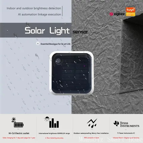 Tuya Zigbee Solar Light Sensor - IP65 Waterproof Outdoor Brightness Detector wit