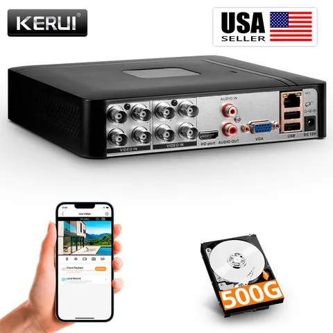 H.265+ 4CH 8 Channel 1080p DVR Recorder 500GB for CCTV Security Camera System