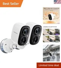 Weatherproof 2.5K Wireless Cameras with Two-Way Audio & AI Detection - 2-Pack