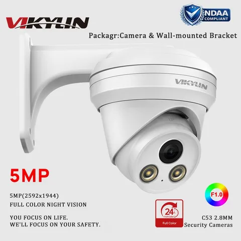 VIKYLIN 5MP Full Color Night Vision IP Camera All Metal Wall-mounted Bracket POE
