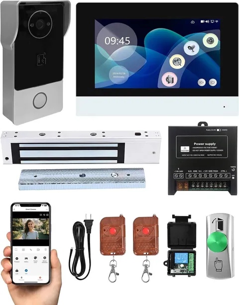 Smart Video Doorbell Intercom System with 600lb Magnetic Lock 7 Inch Touchscreen