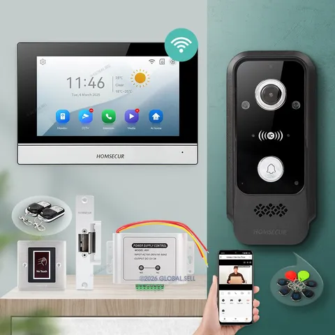 HOMSECUR 7" 4 Wire WIFI Video Doorbell Intercom External Memory Motion Detection