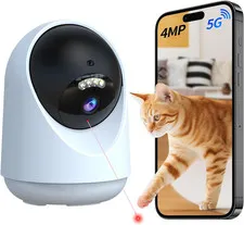 Pet Camera Indoor with Laser Toy 4MP 2.4/5Ghz Wifi, 2.5K HD Cat Camera with Phon
